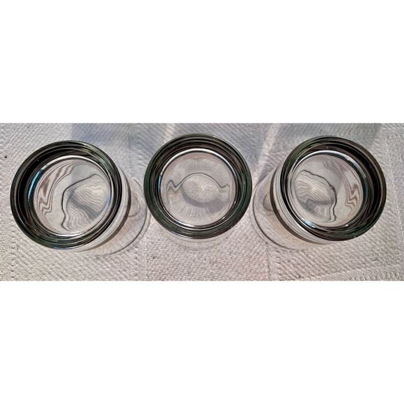 VTG SET 3 MCM Black & Gold Stripe STRIPED Low Ball Rocks Bar Glasses Whiskey - Picture 8 of 12